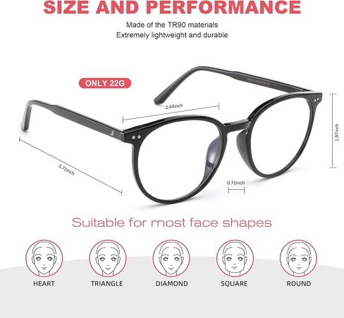 Blue Light Blocking Glasses for Women Men, Round Computer Gaming Eyeglasses Anti Eyestrain & UV Glare RF6213 in Kuwait