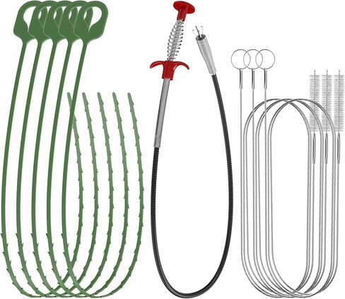 9 Pack Drain Clog Remover Tools, 30" Hair Drain Snake (5 Pcs) & 35.5" Sewer Cleaning Hook (1 Pc) & 59" Drain Brush (3 Pcs), Sink Snake Hair Removal Tool for Shower, Kitchen, Bathtub Drain Cleaning in Saudi Arabia