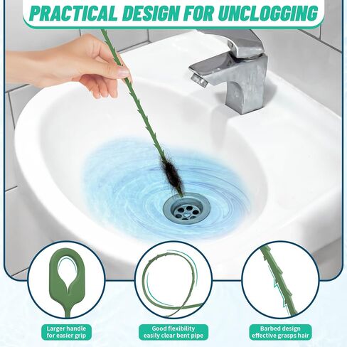 9 Pack Drain Clog Remover Tools, 30" Hair Drain Snake (5 Pcs) & 35.5" Sewer Cleaning Hook (1 Pc) & 59" Drain Brush (3 Pcs), Sink Snake Hair Removal Tool for Shower, Kitchen, Bathtub Drain Cleaning in Saudi Arabia