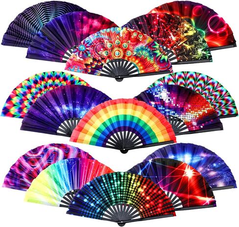 15 جهاز كمبيوتر شخصى كبير مروحة اليد الهذيان مروحة قابلة للطي مع أضلاع الخيزران اليابانية قوس قزح المحمولة مروحة مع حالة النسيج الصينية الكونغ فو مروحة لسحب الملكة الرقص الموسيقى مهرجان نادي الحزب للرجال النساء in Kuwait