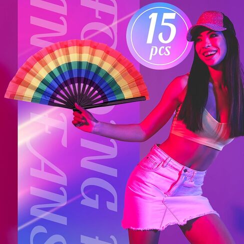 15 جهاز كمبيوتر شخصى كبير مروحة اليد الهذيان مروحة قابلة للطي مع أضلاع الخيزران اليابانية قوس قزح المحمولة مروحة مع حالة النسيج الصينية الكونغ فو مروحة لسحب الملكة الرقص الموسيقى مهرجان نادي الحزب للرجال النساء in Kuwait