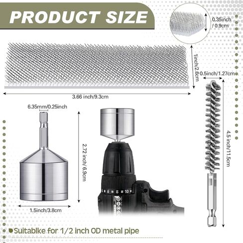 Pasimy 1/2'' Copper Tube Pipe Cleaner Brush Kit 1/2'' Stainless Steel Bore Brush and Metal Copper Pipe Cleaning for Power Drill with Hex Shank Cleaning Professional Plumbers Industrial Purposes in Saudi Arabia