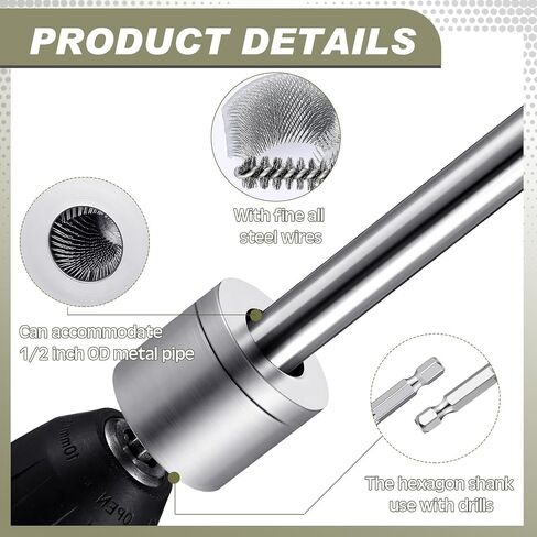 Pasimy 1/2'' Copper Tube Pipe Cleaner Brush Kit 1/2'' Stainless Steel Bore Brush and Metal Copper Pipe Cleaning for Power Drill with Hex Shank Cleaning Professional Plumbers Industrial Purposes in Saudi Arabia