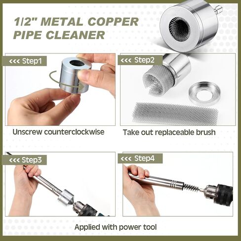 Pasimy 1/2'' Copper Tube Pipe Cleaner Brush Kit 1/2'' Stainless Steel Bore Brush and Metal Copper Pipe Cleaning for Power Drill with Hex Shank Cleaning Professional Plumbers Industrial Purposes in Saudi Arabia