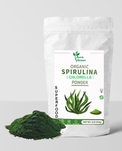 Aura Green Spirulina Powder, 3.5oz, Organic Spirulina Powder, Vegan Protein, Green Superfood Boost for Smoothies, Immune Support Gluten Free, Non GMO, purify Body, Spirulina Powder Organic in Saudi Arabia