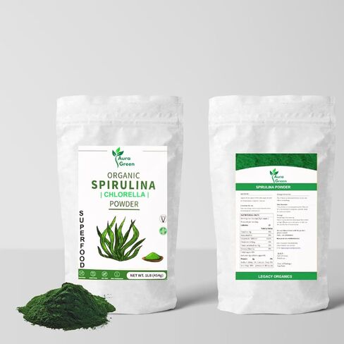 Aura Green Spirulina Powder, 3.5oz, Organic Spirulina Powder, Vegan Protein, Green Superfood Boost for Smoothies, Immune Support Gluten Free, Non GMO, purify Body, Spirulina Powder Organic in Saudi Arabia