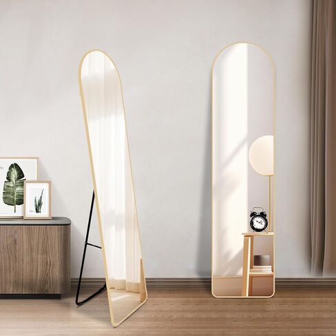 59"x16" Full Length Arch Floor Mirror, Wall Mounted or Leaning Full Body Mirror with Stand, Arched-Top, Perfect for Bedroom, Dressing Room, Bathroom, Living Room, Black in Saudi Arabia