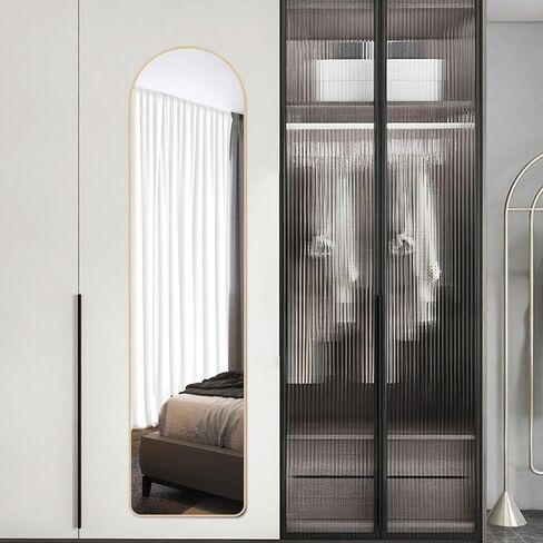 59"x16" Full Length Arch Floor Mirror, Wall Mounted or Leaning Full Body Mirror with Stand, Arched-Top, Perfect for Bedroom, Dressing Room, Bathroom, Living Room, Black in Saudi Arabia