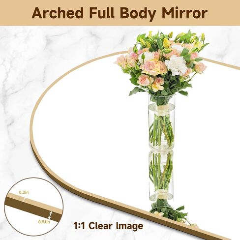 59"x16" Full Length Arch Floor Mirror, Wall Mounted or Leaning Full Body Mirror with Stand, Arched-Top, Perfect for Bedroom, Dressing Room, Bathroom, Living Room, Black in Saudi Arabia