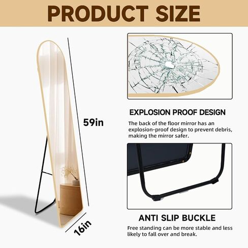 59"x16" Full Length Arch Floor Mirror, Wall Mounted or Leaning Full Body Mirror with Stand, Arched-Top, Perfect for Bedroom, Dressing Room, Bathroom, Living Room, Black in Saudi Arabia