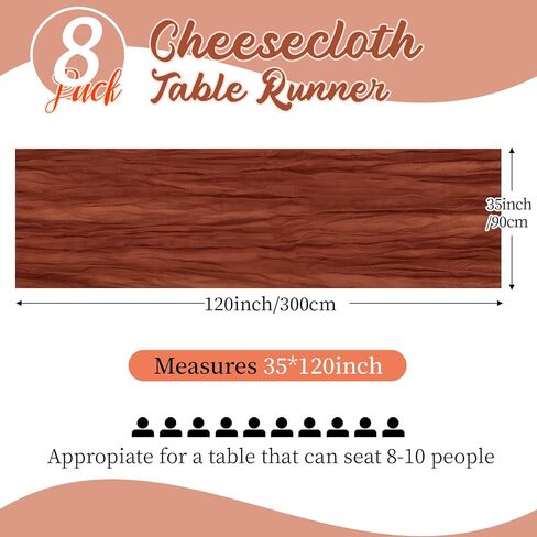 8 Pack Terracotta Cheesecloth Table Runners 35x120 Inch Gauze Table Runner Cheese Cloth 10FT Terracotta Table Runner Rustic Sheer Runner for Wedding Baby Shower Birthday Party Table Decor in Saudi Arabia