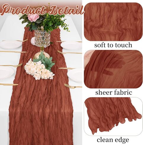 8 Pack Terracotta Cheesecloth Table Runners 35x120 Inch Gauze Table Runner Cheese Cloth 10FT Terracotta Table Runner Rustic Sheer Runner for Wedding Baby Shower Birthday Party Table Decor in Saudi Arabia