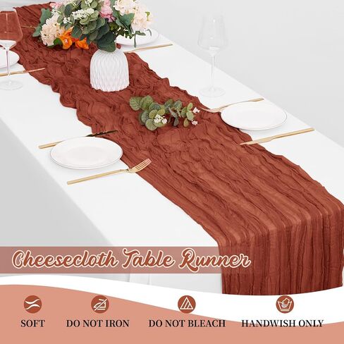 8 Pack Terracotta Cheesecloth Table Runners 35x120 Inch Gauze Table Runner Cheese Cloth 10FT Terracotta Table Runner Rustic Sheer Runner for Wedding Baby Shower Birthday Party Table Decor in Saudi Arabia