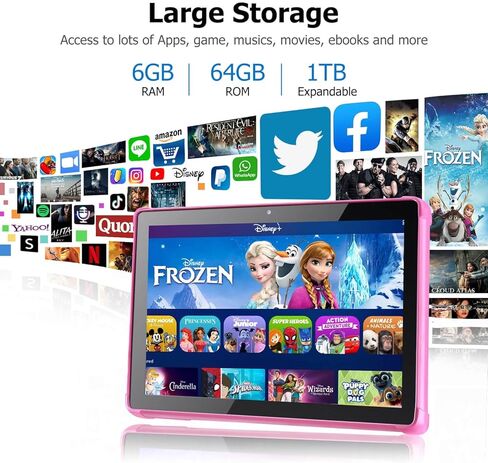تابلت أندرويد للأطفال بشاشة 10.1 بوصة: 6 جيجابايت + 64 جيجابايت و1 تيرابايت توسيع التابلت مع معالج ثماني النواة بسرعة 2.0 جيجاهرتز | كاميرات مزدوجة 5 ميجابكسل + 8 ميجابكسل، شاشة HD IPS، 2.4G/5G WiFi، بلوتوث 5.0، Google GMS (واضح) in Kuwait