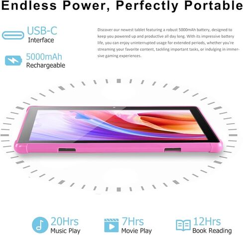 تابلت أندرويد للأطفال بشاشة 10.1 بوصة: 6 جيجابايت + 64 جيجابايت و1 تيرابايت توسيع التابلت مع معالج ثماني النواة بسرعة 2.0 جيجاهرتز | كاميرات مزدوجة 5 ميجابكسل + 8 ميجابكسل، شاشة HD IPS، 2.4G/5G WiFi، بلوتوث 5.0، Google GMS (واضح) in Kuwait