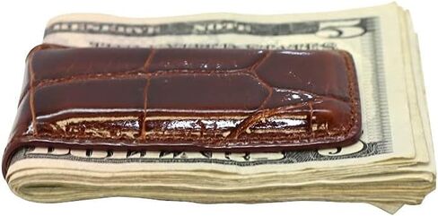 Real Leather Creations Brown Glazed Genuine Alligator Money Clip – Magnetic - American Factory Direct - Strong Shielded Magnets - Money Holder - Made in USA FBA686 in Saudi Arabia