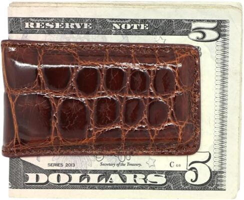Real Leather Creations Brown Glazed Genuine Alligator Money Clip – Magnetic - American Factory Direct - Strong Shielded Magnets - Money Holder - Made in USA FBA686 in Saudi Arabia
