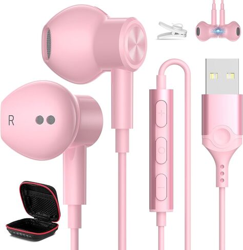 USB Earphone for PC Laptop Mignetic Wired Earbuds Computer Headphone with Microphone Control Mute Mic Lightweight Noise Canceling in-Ear Corded Gaming Headset for MacBook Pro Zoom Office Work School in Kuwait