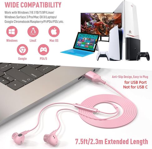 USB Earphone for PC Laptop Mignetic Wired Earbuds Computer Headphone with Microphone Control Mute Mic Lightweight Noise Canceling in-Ear Corded Gaming Headset for MacBook Pro Zoom Office Work School in Kuwait