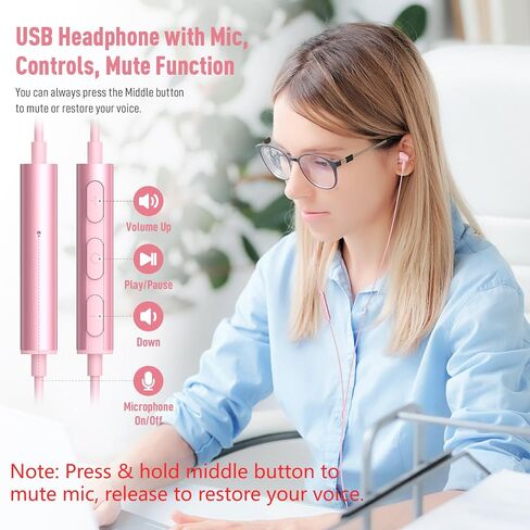 USB Earphone for PC Laptop Mignetic Wired Earbuds Computer Headphone with Microphone Control Mute Mic Lightweight Noise Canceling in-Ear Corded Gaming Headset for MacBook Pro Zoom Office Work School in Kuwait