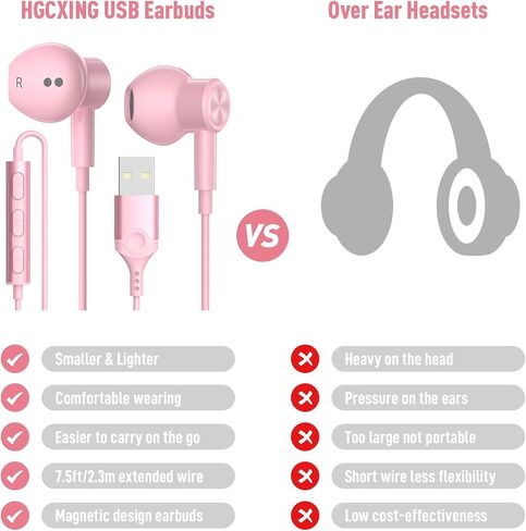 USB Earphone for PC Laptop Mignetic Wired Earbuds Computer Headphone with Microphone Control Mute Mic Lightweight Noise Canceling in-Ear Corded Gaming Headset for MacBook Pro Zoom Office Work School in Kuwait