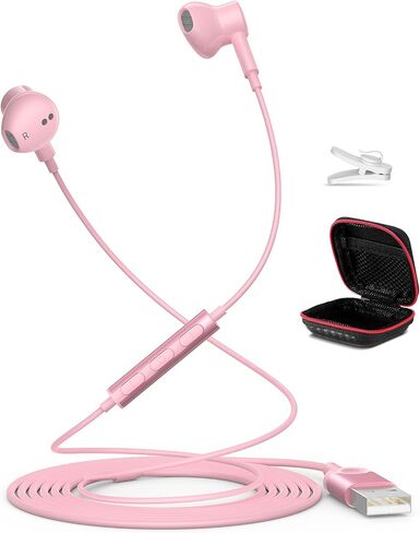 USB Earphone for PC Laptop Mignetic Wired Earbuds Computer Headphone with Microphone Control Mute Mic Lightweight Noise Canceling in-Ear Corded Gaming Headset for MacBook Pro Zoom Office Work School in Kuwait