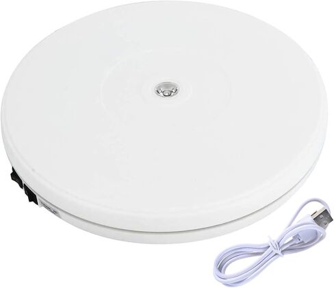 حامل شاشة دوار بمحرك كهربائي 110 فولت من DasMarine مع LED، قطر 10 بوصة/25 سم، تحميل 22 رطل، دوران 360 درجة في أي اتجاه، للتصوير الفوتوغرافي، عرض (10 بوصة/25 سم، أبيض) in Kuwait