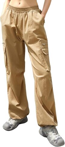 IFFEI السراويل البضائع النساء الفضفاضة مرونة عالية الخصر المشي لمسافات طويلة السراويل عارضة الشارع الشهير بنطلون مع جيوب in Kuwait