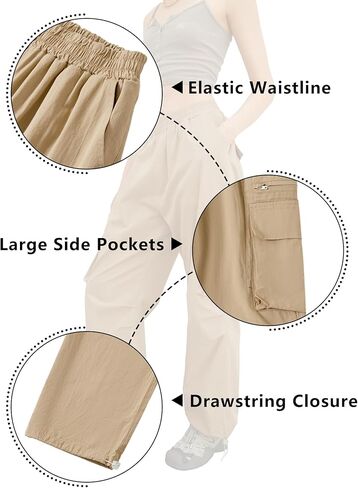 IFFEI السراويل البضائع النساء الفضفاضة مرونة عالية الخصر المشي لمسافات طويلة السراويل عارضة الشارع الشهير بنطلون مع جيوب in Kuwait