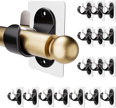 8 PCS No Drilling Curtain Rod Hanger, Stick-on Curtain Rod Holders for Max 1.3in Rods, 18lbs Black Nail-free Brackets for Bathroom, Living Room, Kitchen in Kuwait