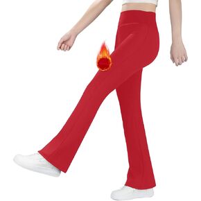 BIG ELEPHANT Girls Fleece Lined Flare Leggings, High Waisted Athletic Bell Bottom Pants for Kids