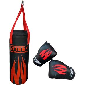 DALLX Kids Punching Bag with Boxing Gloves Set for Children Boxing MMA Kickboxing Muay Thai Karate Punching (Black/Red)