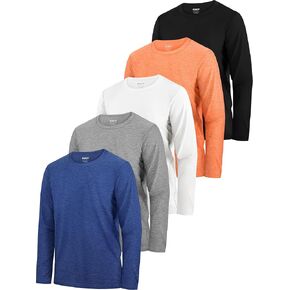 HXP 5 Pack Boys Long Sleeve Shirts Youth Dry Fit Shirts Boys' Activewear Athletic Performance T-Shirts Clothes 6-18 Years