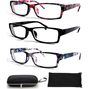 Nearsighted Distance Driving Myopia Glasses for Women, [3-PACK] Cell Phone Computer Floral 1.0 1.5 2.0 2.5