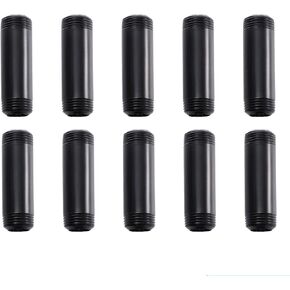 3/4" x 4" Black Painted Iron Pipe, Home TZH 10 Pack Threaded Black Paint Finish Metal Pipe Nipple for DIY Project/Furniture/Shelving Decoration(10, 4")