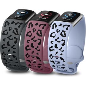 Minyee 3 Packs Leopard Engraved Band Compatible with Fitbit Charge 6 Bands/Fitbit Charge 5 Bands Women, Two-Tone Cheetah Soft Silicone Sport Designer Summer Replacement Wristband Strap for Charge 6/5
