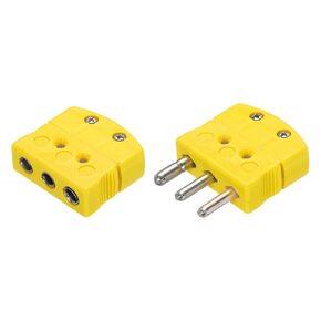 MECCANIXITY K Type Thermocouple Wire Connectors Female Male Plug Adapter with 3 Prong Round Pin Temperature 220°C(428°F) for Sensor Probe Dark Yellow 1 Set