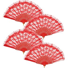 4 Pieces Lady's Vintage Retro Lace Folding Hand Fan, Chinese/Japanese Hollowed Hand Fan Handheld Dancing Fans for Wedding Dancing Party(White)