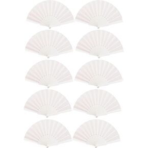 10 Pack White Handheld Fans Folding Summer Hand Fan for Girls Women Wedding Dancing Party Favor Wall Decoration