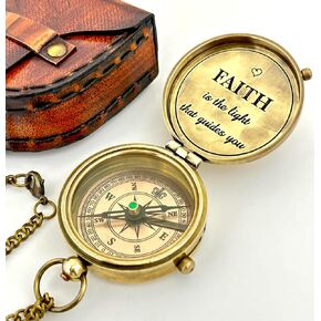 Engraved Compass -Faith is Light, Unique Gifts for Men, Unique Gifts for Fathers, dad, for him Gifts Husband, Husband, Baptismal Gift for boy, Inspiration Gifts