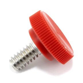 #10-24 x 3/8" Thumb Screw Stainless Steel - Red Knurled Round Plastic Knob - Standard/Coarse Thread ThumbScrew - Length: 0.375" - Proudly Built in USA (Package of 4)
