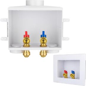 Washing Machine Outlet Box with Stainless Steel Water Hammer Arrestor,1/2 Inch PEX Inlet x 3/4 Inch MHT Outlet Connection Laundry Outlet Boxes,Washer Plumbing PEX Fittings Box with Center Drain