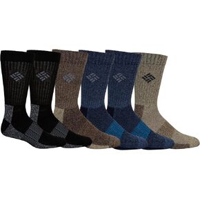 Columbia Men's Moisture Control Crew Socks, Khaki/Navy/Brown/Black, 6-12 US