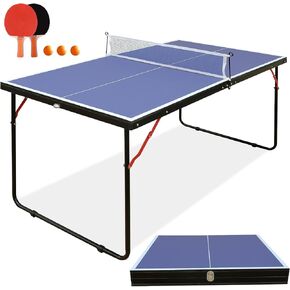Portable Table Tennis Table, Foldable Ping Pong Game Set for Indoor/Outdoor, Ping Pong Table Top with Net, 2 Paddles and 3 Balls, Playback Mode,10 Minute Quick & Easy Assembly
