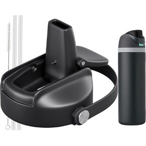 Replacement Lid for Owala Freesip, Replacement Cap Compatible with Owala Cup sizes 16oz 24oz 32oz 40oz, BPA-free, Contains 2PCS straws, 1PCS straw brush, leak-proof seal, Featuring Handle (Black)