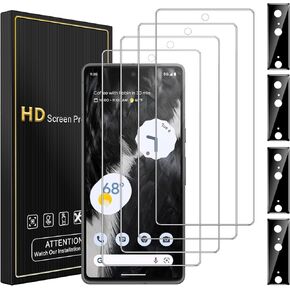 4 Pack Screen Protector for Google Pixel 8 with 4 Pack Camera Lens Protector, 9H Tempered Glass Film Anti-Fingerprint Case Friendly Bubble Free
