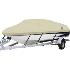Classic Accessories DryGuard Waterproof Boat Cover, Fits Boats 20' - 22' L x 106" W, Trailerable Boat Cover with Bow, Windshield and Stern Reinforcement Panels, Model E