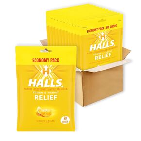 HALLS Relief Honey Lemon Cough Drops, Economy Pack, 12 Packs of 80 Drop Bags (960 Total Drops)