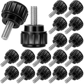 PAGOW 20 Pcs M4 x 10 mm Carbon Steel Threaded Knurled Thumbscrew, Black Round Clamping Screw, Screw on Knobs Grips Thumb Screw for Machinery Latche