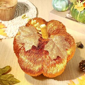 7.5" Fall Decor Pipa Pumpkin Decorative Fall Centerpieces for Table Glitter Artificial Pumpkin Figurine Fall Decoration for Home Thanksgiving Autumn Harvest Halloween Party Farmhouse Porch Craft